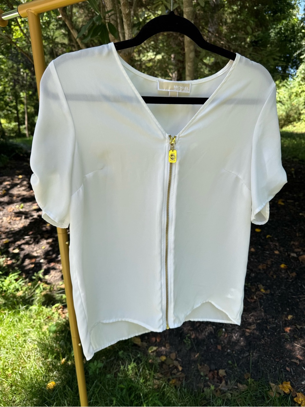 Michael Kors White Short Sleeve Zip-Front Blouse